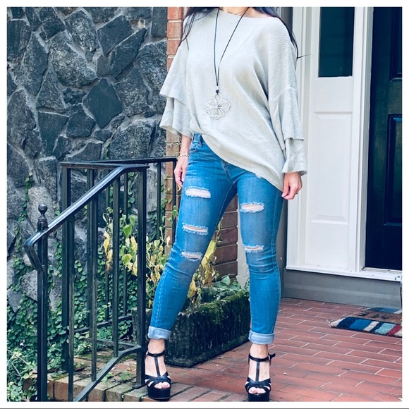 BOHO CHIC LAYERED SLEEVES LOOSE FIT SWEATER - Picture 3 of 16